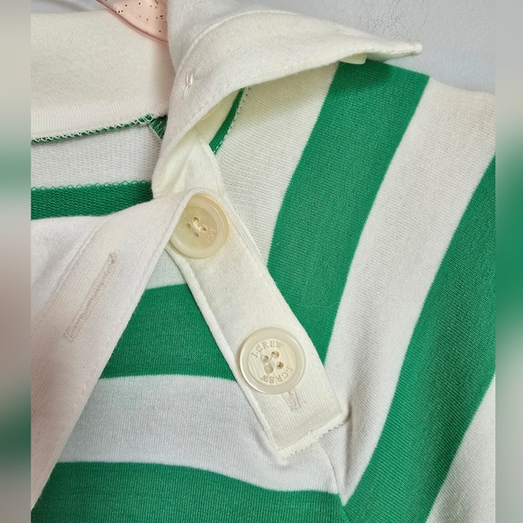 J. Crew Kelly Green Striped Wide Button Collar Rugby Sweatshirt SZ Medium Preppy - Picture 6 of 13